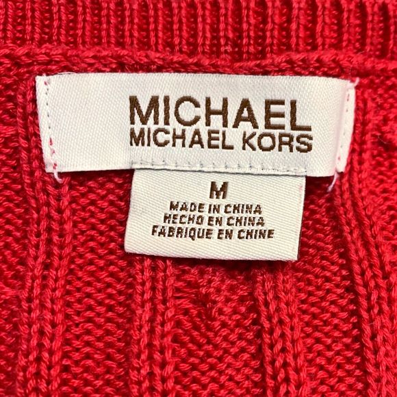 Michael Michael Kors Red Cable Knit Cotton V-Neck Sweater Medium Valentine's Day - Picture 3 of 5